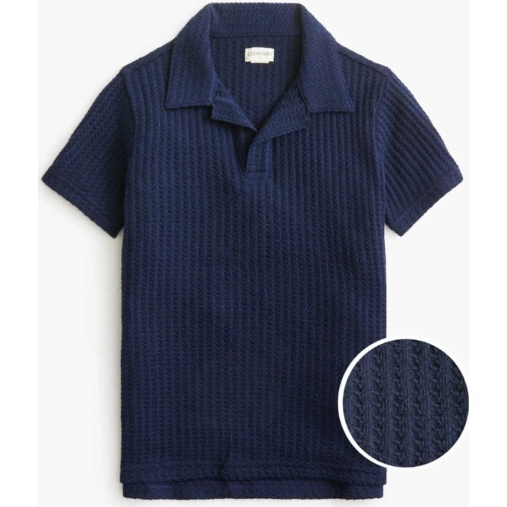 Crewcuts J. Crew Boys Navy Textured Knit Short Sleeve Polo Shirt M 8-9 NWT‎
